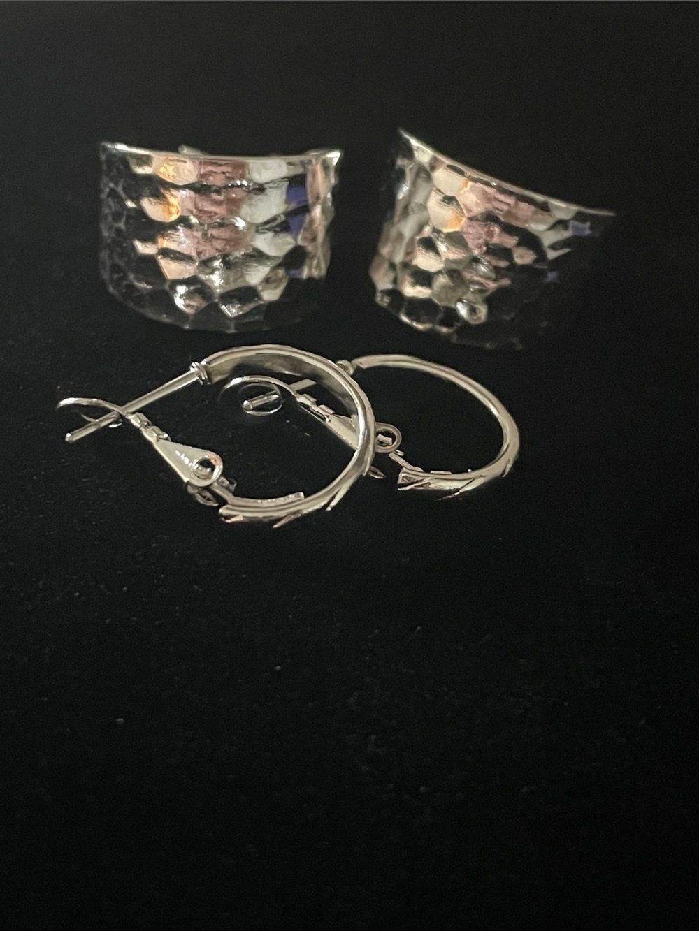 Sterling Silver Hammered Hoop and Leverback Earring Set - Silver